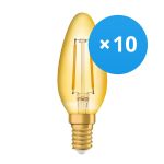 Monipakkaus 10x Ledvance Vintage 1906 LED E14 Kynttilä Kulta 1.5W 120lm - 824 Erittäin Lämmin Valkoinen | Korvaa 15W