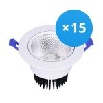 Monipakkaus 15x Bright Choice LED Alasvalo Pyöreä Kallistettava 15W 1200lm 60D - 930 Lämmin Valkoinen | 135mm - Odetnij 110mm - UGR <19