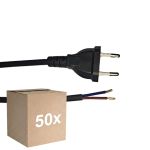 Monipakkaus 50x Noxion Euro Virtajohto Musta - C7 Europlug + Avoimet päät - 2m - 2 pole 0,75mm2