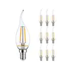 Monipakkaus 10x Noxion Lucent LED E14 Kalteva kärki Kynttilä Filament Kirkas 2.5W 250lm - 827 Erittäin Lämmin Valkoinen | Korvaa 25W