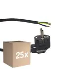 Monipakkaus 25x Noxion Power Virtajohto Musta - Schuko Europlug + Avoimet päät - 2m - 3 pole 0,75mm2